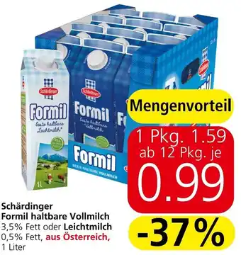 Spar Schärdinger Formil haltbare Vollmilch 3,5% Fett oder Leichtmilch 0,5% Fett,1 Liter Angebot