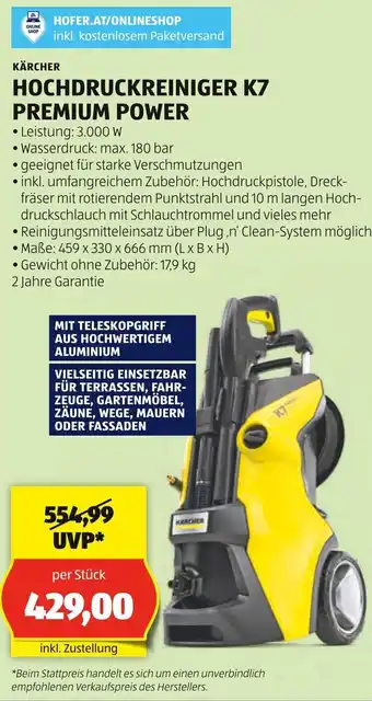 Hofer HOCHDRUCKREINIGER K7 PREMIUM POWER Angebot