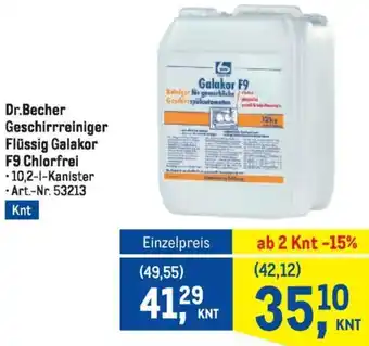 Metro Dr.Becher Geschirrreiniger Flüssig Galakor F9 Chlorfrei Angebot