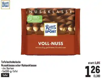 Metro Tafelschokolade Nussklasse oder Kakaoklasse 5x100g Angebot