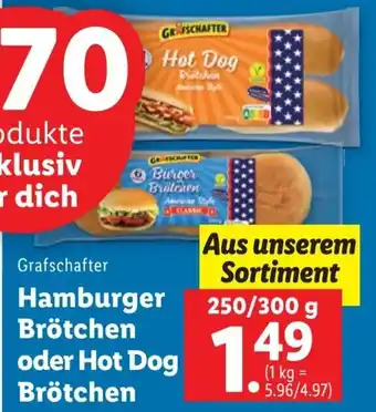 Lidl Hamburger Brötchen oder Hot Dog Brötchen 250/300g Angebot