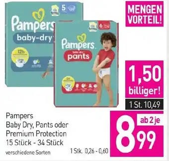 Sutterlüty Pampers. Baby Dry, Pants oder Premium Protection 15 Stück 34 Stück Angebot