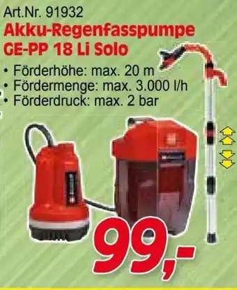 Zgonc Akku-Regenfasspumpe GE-PP 18 Li Solo Angebot