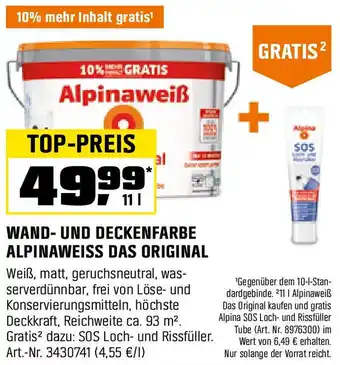 OBI WAND- UND DECKENFARBE ALPINAWEISS DAS ORIGINAL Angebot