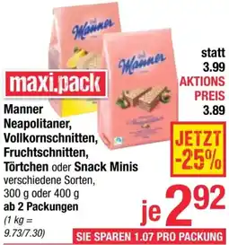 Maximarkt Manner Neapolitaner, Vollkornschnitten, Fruchtschnitten, Törtchen oder Snack Minis 300g oder 400g Angebot
