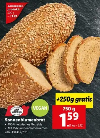 Lidl Sonnenblumenbrot 750g Angebot