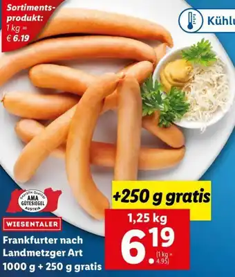 Lidl Frankfurter Nach Landmetzger Art 1000 g + 250 g Gratis 1,25 Kg Angebot