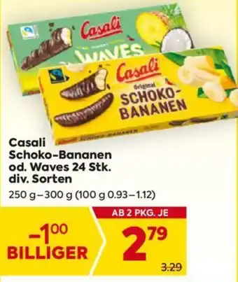 Billa Casali Schoko-Bananen od. Waves 24 Stk. 250g-300g Angebot
