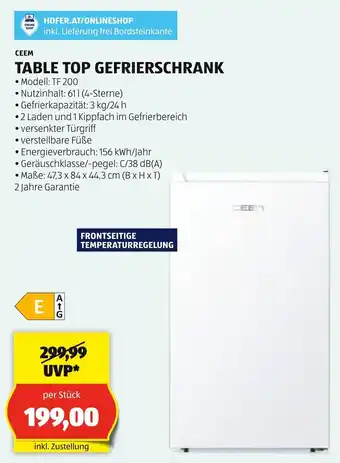 Hofer TABLE TOP GEFRIERSCHRANK Angebot