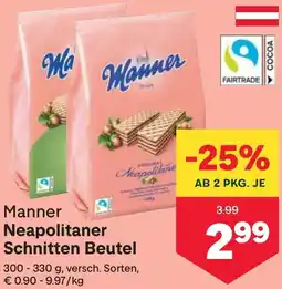 MPreis Manner Neapolitaner Schnitten Beutel 300 330 g, versch. Sorten Angebot