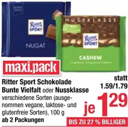 Maximarkt Ritter Sport Schokolade Bunte Vielfalt oder Nussklasse Angebot