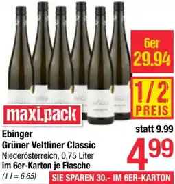 Maximarkt Ebinger Grüner Veltliner Classic Niederösterreich, 0,75 Liter Angebot