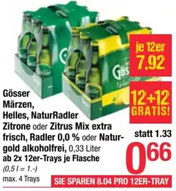 Maximarkt Gösser Märzen, Helles, NaturRadler Zitrone oder Zitrus Mix extra frisch, Radler 0,0% oder Natur gold alkoholfrei, 0,33 Liter Angebot