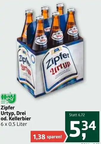 ADEG Zipfer Urtyp,Drei Od. Kellerbier 6x 0,5 Liter Angebot