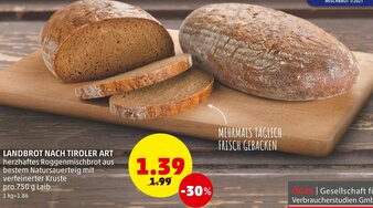 PENNY Landbrot Nach Tiroler Art 750 g Angebot