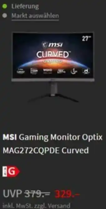 Media Markt MSI Gaming Monitor Optix MAG272CQPDE Curved Angebot
