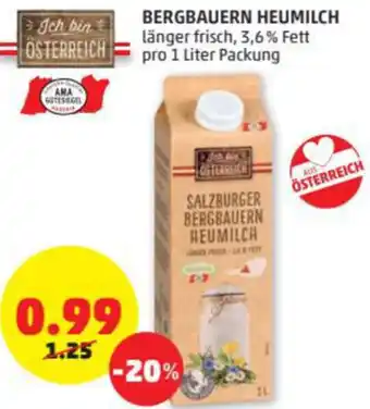 PENNY Bergbauern Heumilch 1 Liter Angebot