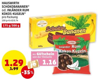PENNY Hauswirth Schokobananen Od Inländer Rum Kokos- Kugeln 175g-/300 g Angebot