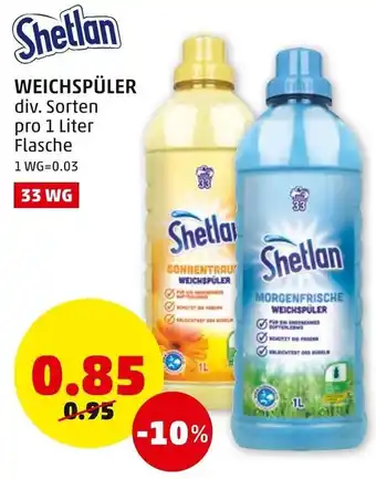 PENNY Shetlan Weichspüler 1 Liter 33 Wg Angebot
