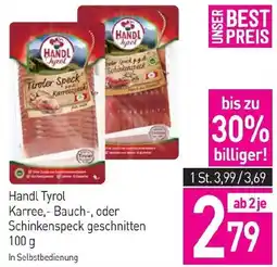 Sutterlüty Handl Tyrol Karree Bauch oder Schinkenspeck geschnitten 100g Angebot