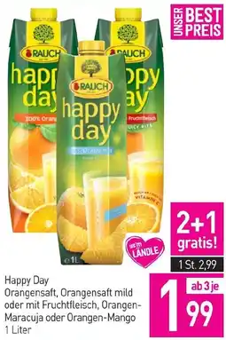 Sutterlüty Happy Day Orangensaft, Orangensaft mild oder mit Fruchtfleisch, Orangen- Maracuja oder Orangen-Mango 1 Liter Angebot
