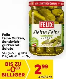 Billa Felix feine Gurken, Sandwich- gurken od. Salate 545g-590g Angebot