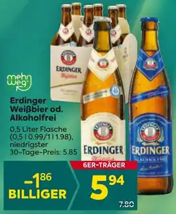 Billa Erdinger Weißbier od. Alkoholfrei 0,5 Liter Angebot