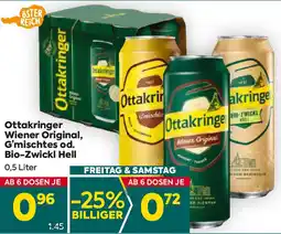 Billa Ottakringer Wiener Original, G'mischtes od. Bio-Zwickl Hell 0.5 Liter Angebot