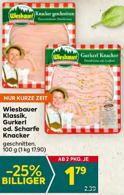 Billa Wiesbauer Klassik, Gurkerl od. Scharfe Knacker 100g Angebot