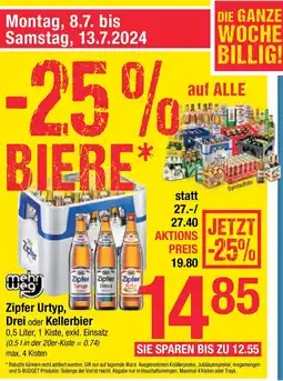 Maximarkt Zipfer Urtyp, Drei oder Kellerbier 0.5 Liter Angebot
