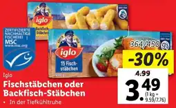 Lidl Iglo Fischstäbchen oder Backfisch-Stäbchen 364/450g Angebot