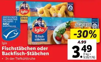 Lidl Iglo Fischstäbchen oder Backfisch-Stäbchen 364/450g Angebot