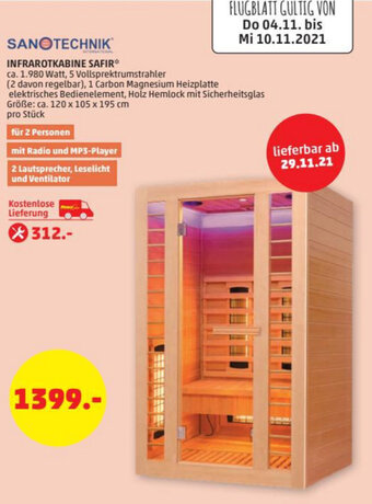 PENNY Infrarotkabine Safir Angebot