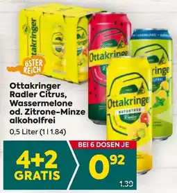 Billa Ottakringer Radler Citrus, Wassermelone od. Zitrone-Minze alkoholfrei 0.5Liter Angebot
