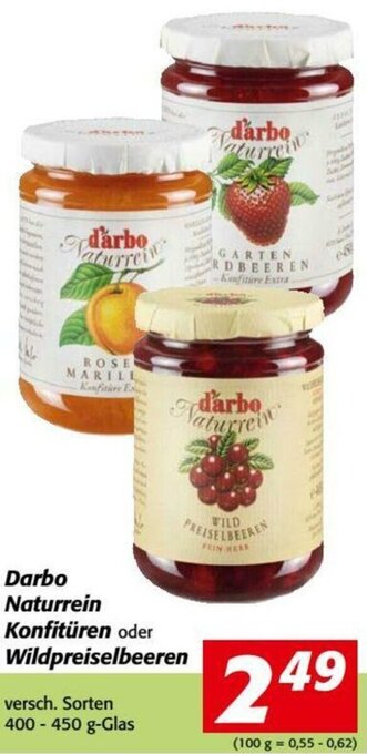 Nah&Frisch Darbo Naturrein Konfitüren Oder Wildpreiselbeeren 400-450g Angebot