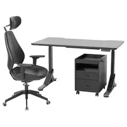 IKEA Uppspel / gruppspel Schreibtisch, Stuhl + Schubladenel, schwarz/grann schwarz, 140x80 cm Angebot