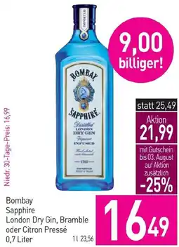 Sutterlüty Bombay Sapphire London Dry Gin, Bramble oder Citron Pressé 0,7 Liter Angebot