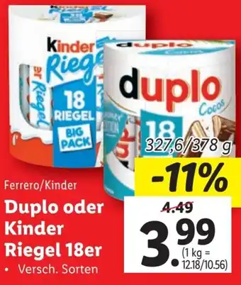 Lidl Duplo oder Kinder Riegel 327.6/378g Angebot