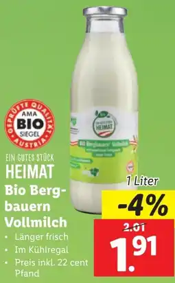 Lidl Bio Berg- bauern Vollmilch 1 Liter Angebot