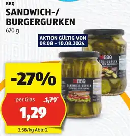 Hofer BBQ SANDWICH-/ BURGERGURKEN 670g Angebot