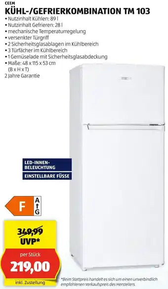 Hofer KÜHL-/GEFRIERKOMBINATION TM 103 Angebot