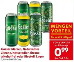 Interspar Gösser Märzen, Naturradler Zitrone, Naturradler Zitrone alkoholfrei oder Biostoff Lager 0,5-Liter Angebot