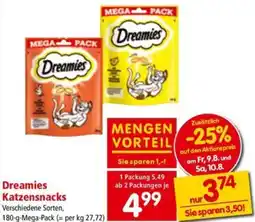Interspar Dreamies Katzensnacks 180g Angebot