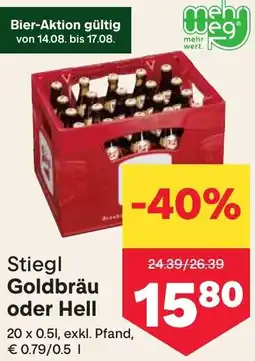 MPreis Stiegl Goldbräu oder Hell 20 x 0.5 L Angebot