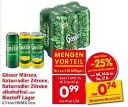 Interspar Gösser Märzen Naturradler Zitrone Naturradler Zitrone alkoholfrei oder Biostoff Lager Angebot