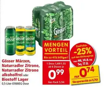 Interspar Gösser Märzen Naturradler Zitrone Naturradler Zitrone alkoholfrei oder Biostoff Lager Angebot