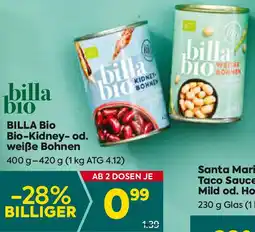Billa BILLA Bio Bio-Kidney-od. weiße Bohnen 400-420g Angebot