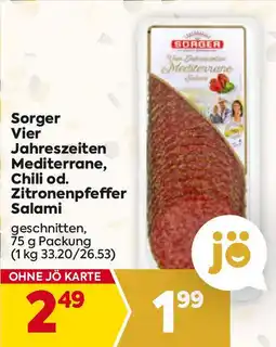 Billa Sorger Vier Jahreszeiten Mediterrane, Chili od. Zitronenpfeffer Salami 75g Angebot
