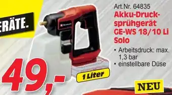 Zgonc Akku-Druck- sprühgerät GE-WS 18/10 Li Solo Angebot