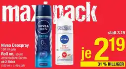 Maximarkt Nivea Deospray 150 ml oder Roll on, 50 ml Angebot